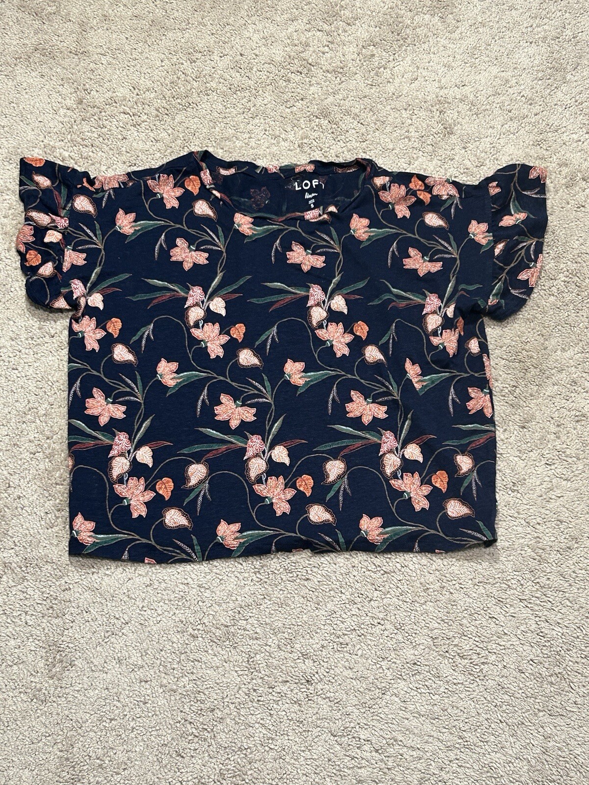 Loft Womens Shirt Size Small Linen Multicolor Floral Print Classic Comfort