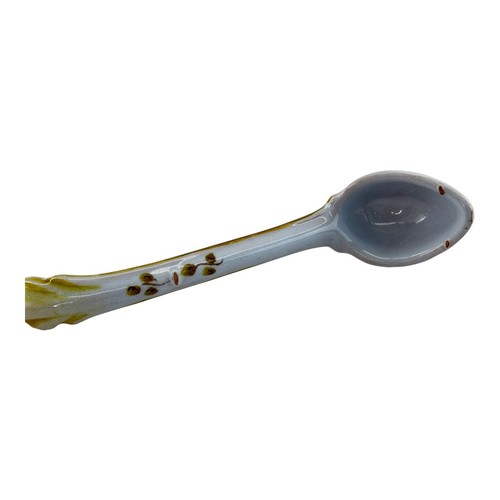 Vintage Mid Century Italian Octagon Soup Bowl Spoon Golden Leaves Made In Italy - Picture 7 of 17