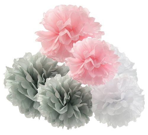 12PCs PINK Theme Mixed Tissue Pom Poms Paper Pompoms Fluffy Flower Ball Party - Picture 3 of 67