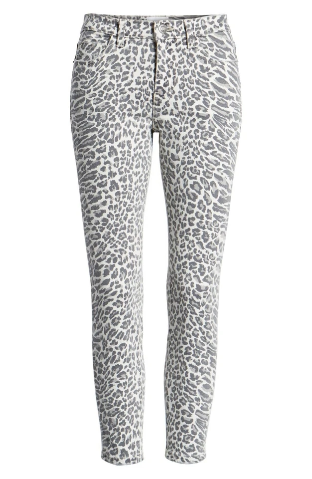 NUEVO CON ETIQUETAS CURRENT ELLIOTT 23 The Stiletto Pantalones de mezclilla ajustados de leopardo deformados Jeggings $228