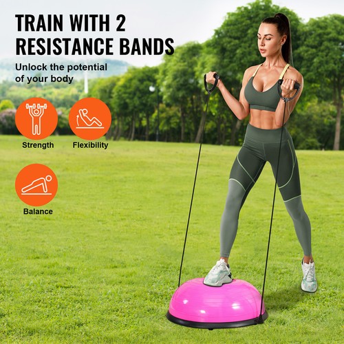 VEVOR 23" Half Exercise Ball Trainer Yoga Balance Stability Ball Resistance Band - Picture 3 of 12