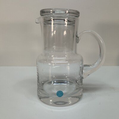 Vintage Clear Cut Glass Carafe Pitcher with Lid Cup Night Set Decanter