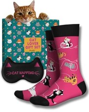 Cat Lover Gift Set, Cat Socks with Sleep Mask, Cat Gifts for Women with Gift