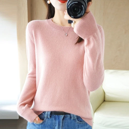 Women Crew Neck Slim Cashmere Jumper Sweater Knitted Tops Wool Pullover Solid - Bild 18 von 30