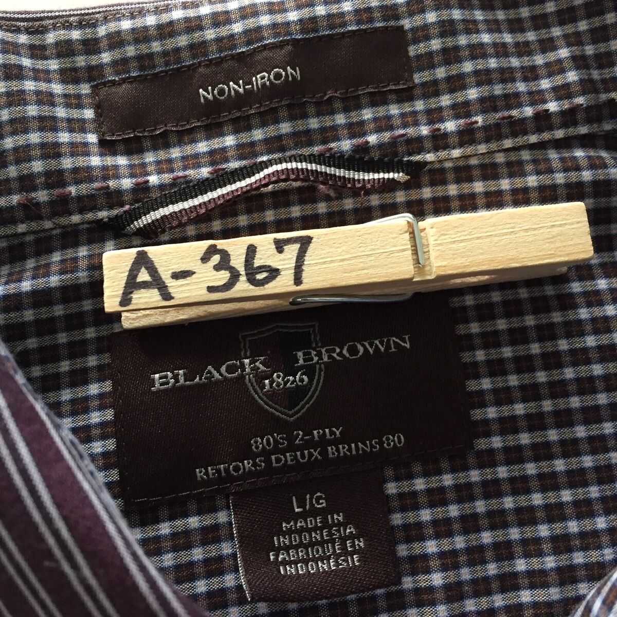 Black Brown 1826 Shirt Mens Large Brown Gray Striped Long Black Brown 1826 Shirt Mens Large Brown Gray Striped Long