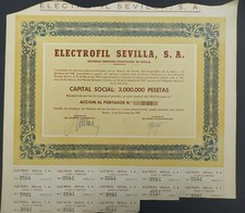 ACCIÓN ORIGINAL ELECTROFIL SEVILLA S.A. 1957 SEVILLA Aprox. 337x305mm
