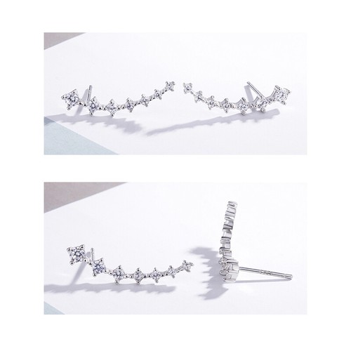 Solid 925 Sterling Silver Clear CZ Stud Ear Crawler Climber Earrings Women's - Picture 3 of 6