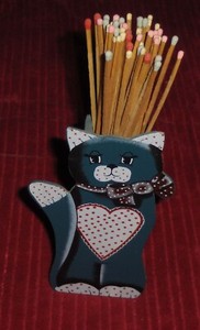Vtg Nanco Folk Art Cat Trinket Holder Nancy Sales Co. Valentine Kitty Match Box