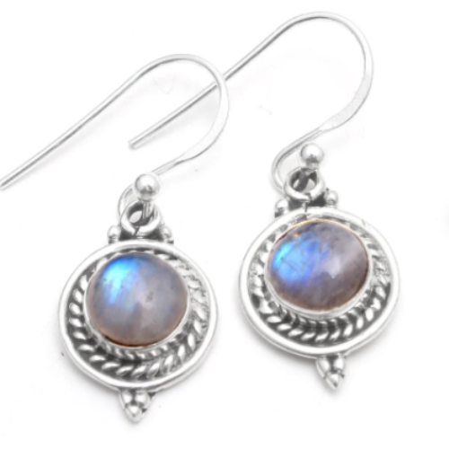 Boucles D'oreilles Labradorite Argent 925 Ciselées - Neuves Sans Emballage - Pierres Naturelles