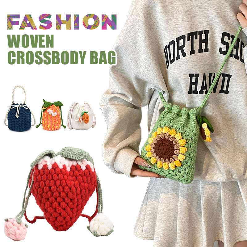 Crochet Woven Knitted Corssbody Bag Strawberry Pineapple