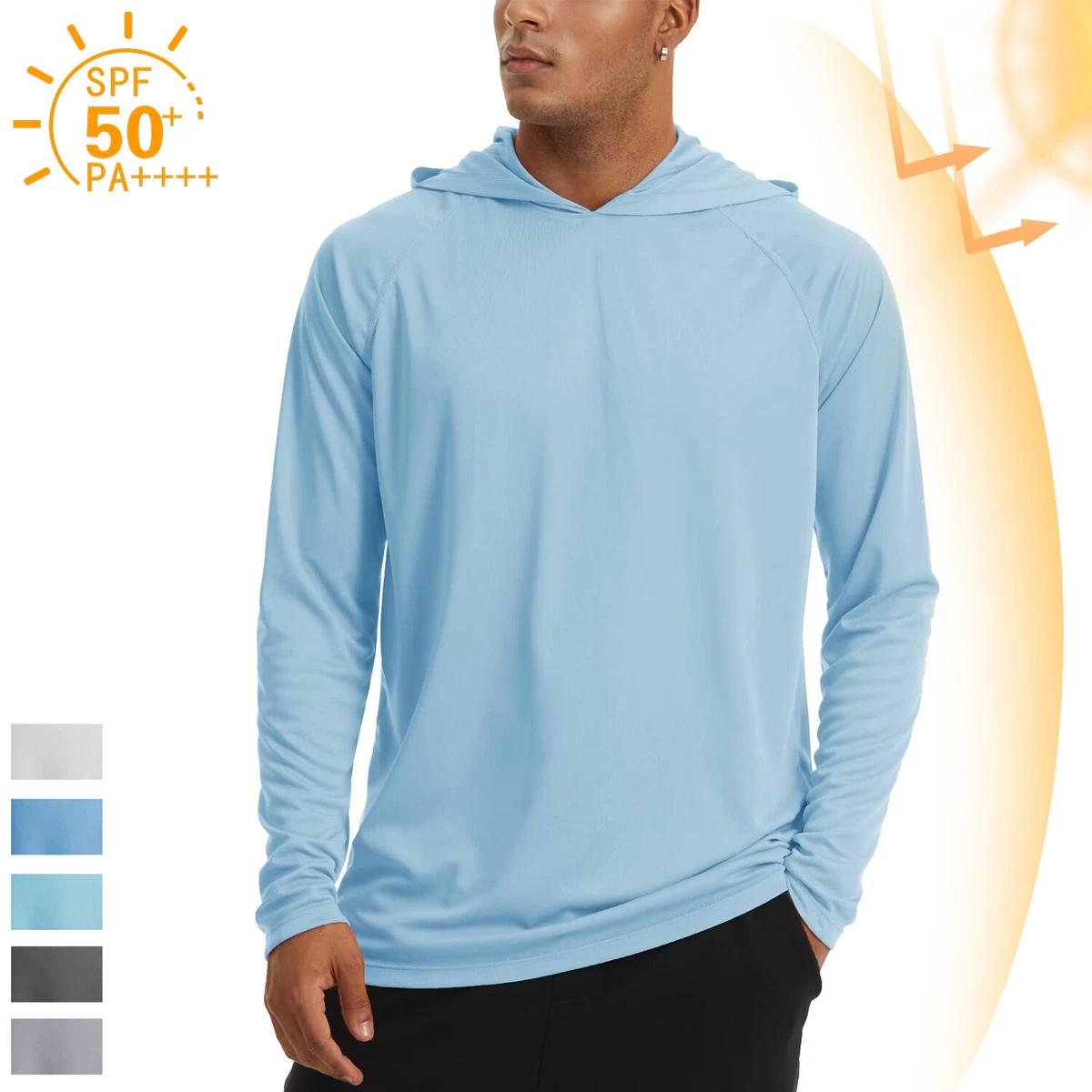 Men's UPF 50+ Sun Protection Hoodie SPF Thumbhole Shirts, Ocean Blue / S