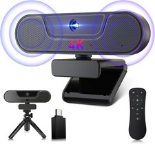 Webcam 4K UHD with Microphone and Speaker Remote Control Zoom Focus Tripod Cam