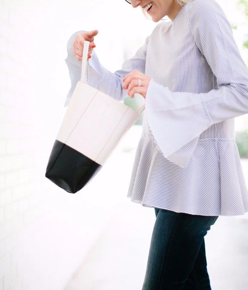 Top THEORY Azul Marino Blanco Rayas Lexanda Mason Popelina Manga Campana Peplum S 4/6 Foto 3 de 4