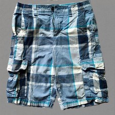 Urban Pipeline Twill Cargo Shorts Boys Size 16 Plaid Blue