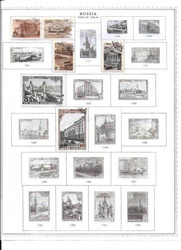 Russia/USSR collection 1946-1960 on pages from 1960 Minkus Supreme Global album