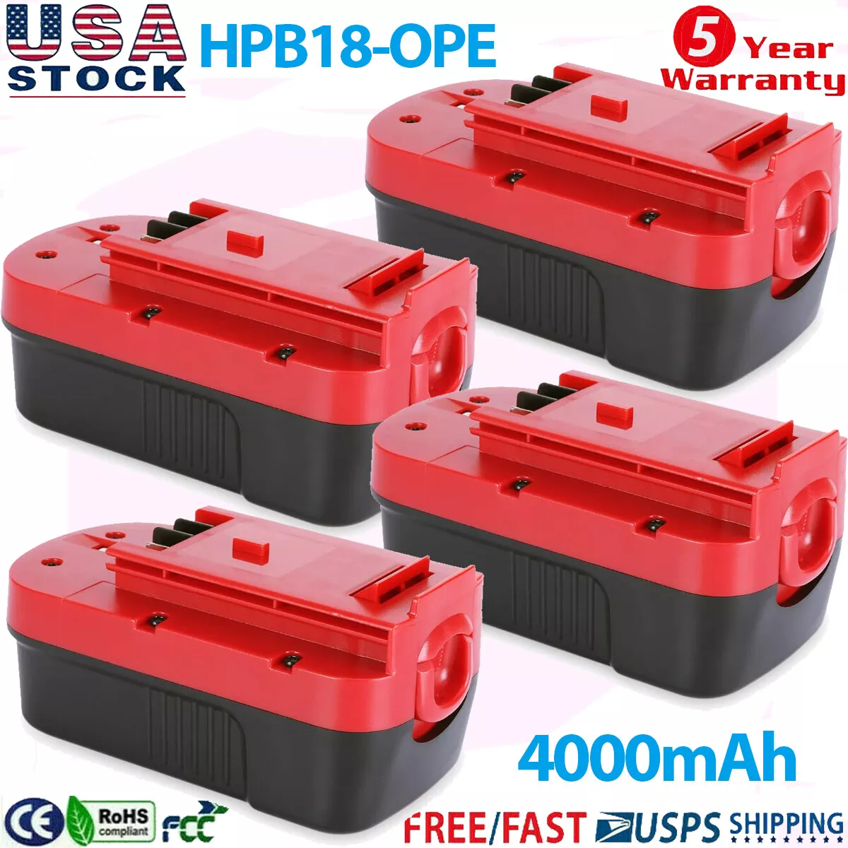 Pack 4000mAh For BLACK & DECKER 18V 18 Volt HPB18 Slide Battery HPD1800  FSB18