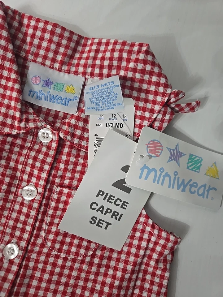 Miniwear Guinga Vintage Rojo Top Y Denim Azul Jean Pantalones Cortos Bebé Niña Talla 0-3M Foto 4 de 4