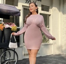 Women's Lantern Sleeve V-Neck Pullover Dress Evening Party Bodycon Mini Dress M