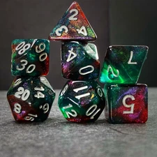 Sage's Shards - Grn/Red/Blue Glitter Polyhedral Dice Set DnD Dungeons Dragons