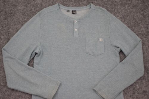 Volcom Sweater Regular Medium Blue White Stone Long Sleeve Henley Skaters Mens - Picture 2 of 12