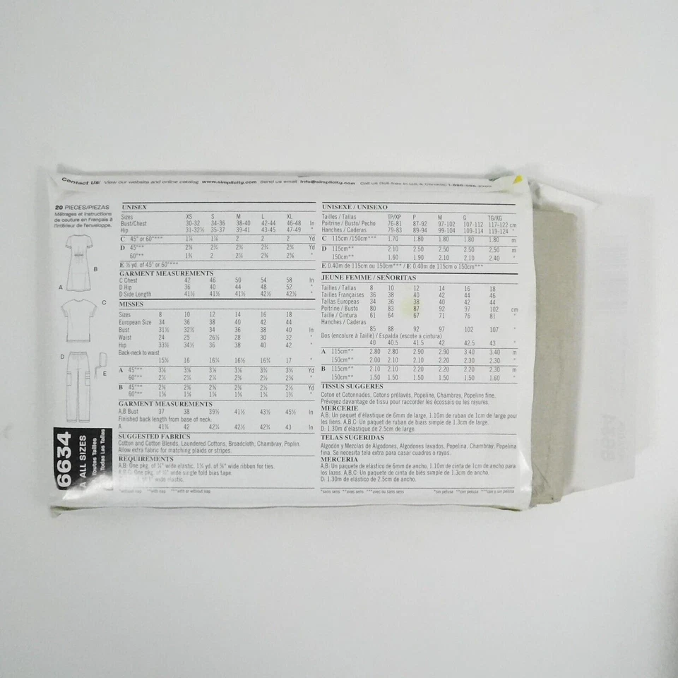 New Look 6634 Unisex Scrubs Sewing Pattern Size XS-XL Uncut Pants Shirt Dress - Image 3 of 4