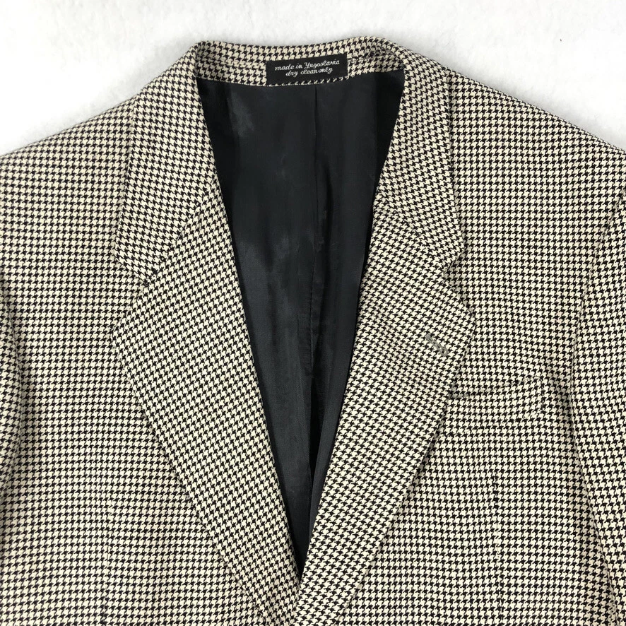 Gianfranco Ruffini Blazer Men 42 R Black Tan Silk Houndstooth Check Sportcoat - Image 2 of 4