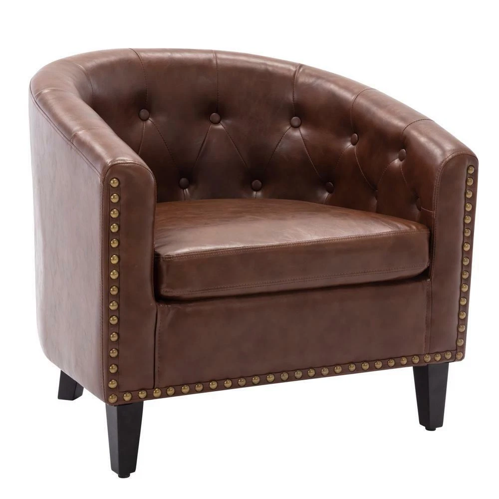 Chesterfield Inspired PU Leather Tufted Barrel Chair Tub Chair