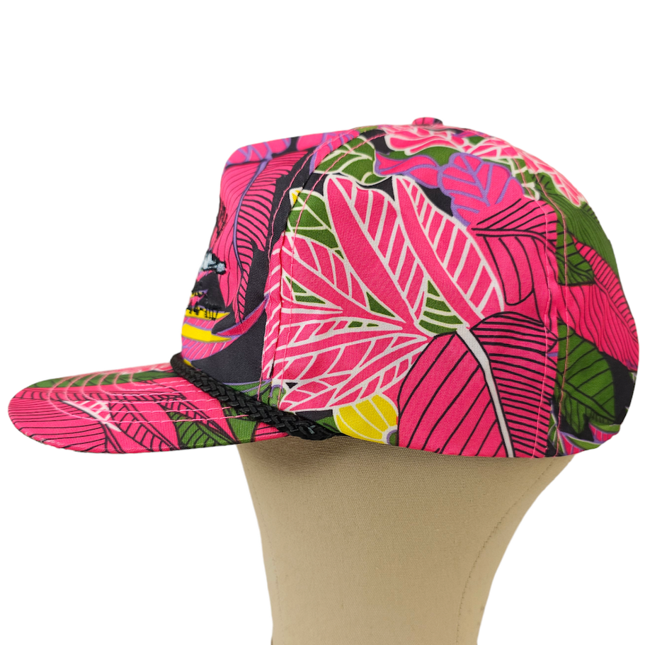 Vintage Floral Print Snapback Hat Mens One Size Pink 80s Rope Cap