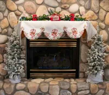 Candy Cane Holly Leaves Fireplace Mantle Scarf (19"x90")