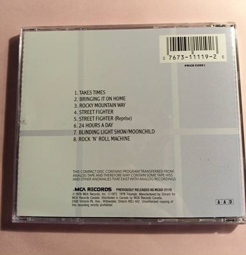TRIUMPH - Rock & Roll Machine CD (1978 / 1987) Like New - Imagen 2 de 3