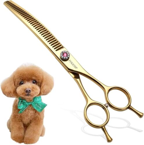 FOGOSP Thinning Chunker Shear Dog Grooming 7'' Professional Scissors 440C Gold - Picture 3 of 8