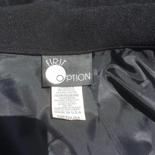 First Option Ladies Jacket Black Herringbone Zip Jacket Size Medium Made In USA - Picture 10 of 10