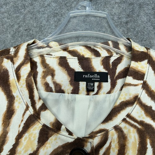 Rafaella Jacket Women 22W Brown Animal All Linen Beach Travel Safari Lined *Flaw - Picture 3 of 21