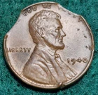 1940 Lincoln Cent Penny 1c Double Clipped Planchet Error U.S. Mint (w/rim dings)