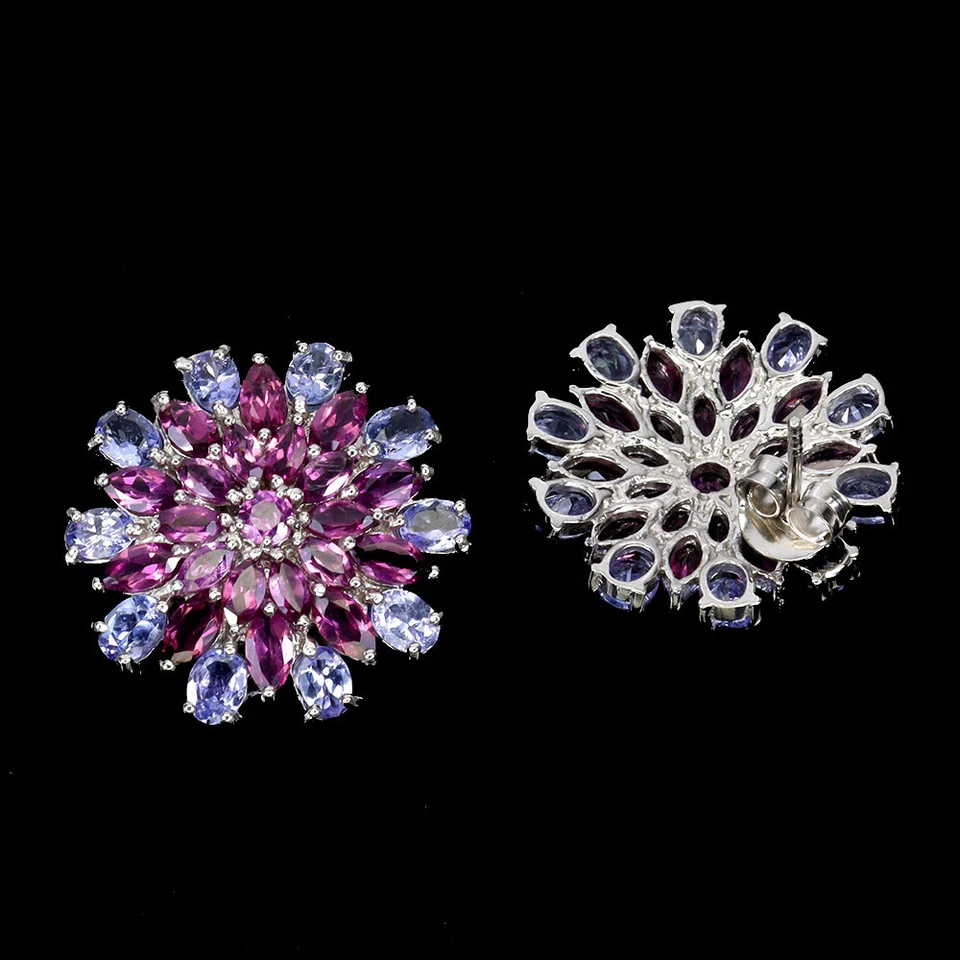 Pendientes de plata de ley 925 marquesa rodolita tanzanita piedras preciosas joyería Foto 3 de 4