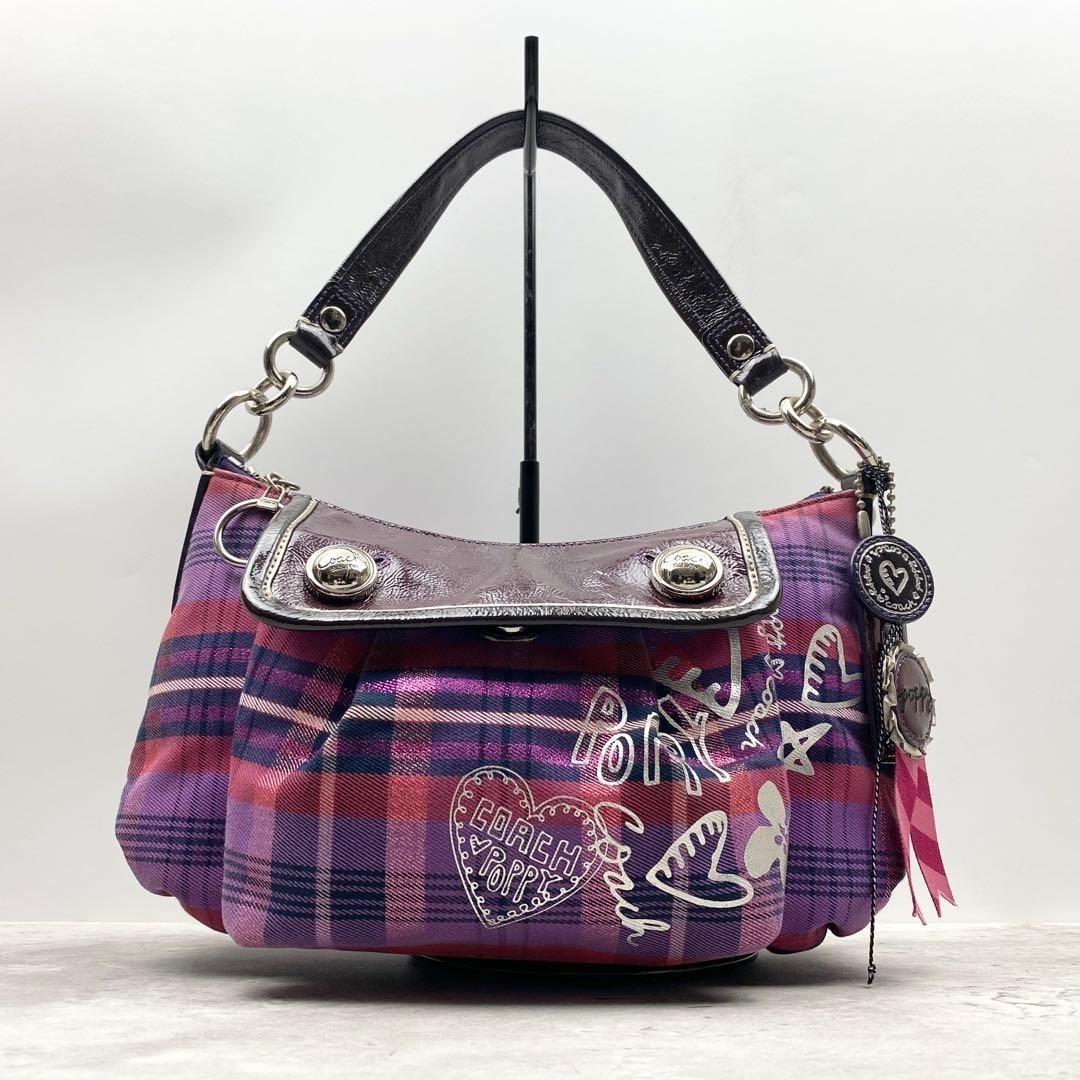 ショルダーバッグ Y2K Coach Poppy Accessory Pouch Charm RARE COACH POPPY Plaid Y2K Crossbody Shoulder Bag Pink Purple