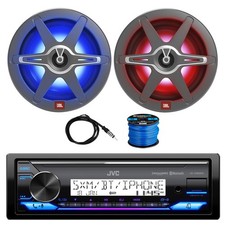 JVC Marine BT AM/FM Stereo Receiver, 2x 8" 450W LED Speakers, Antenna, Wire