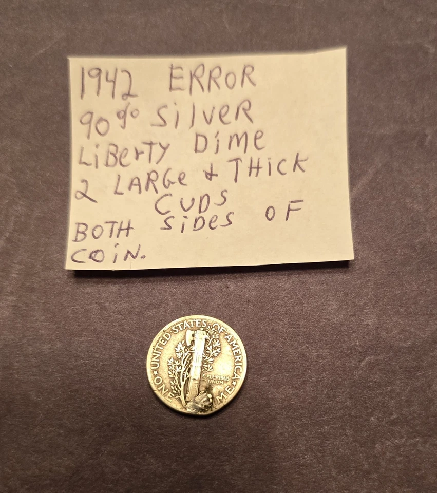 1942 Erro 90% Prata Liberdade Moeda de Mercúrio Ambos os Lados, Grandes e Grossos Cuds - Imagem 2 de 4