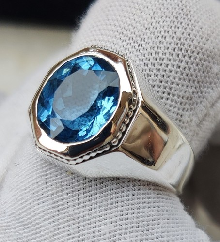 Natural Blue Topaz Gemstone with 925 Sterling Silver Ring For Men's. | eBay