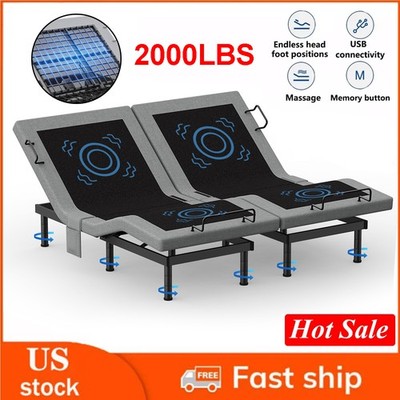 Split King Electirc Adjustable Bed Frame Base With Massage Remote USB Twin XL