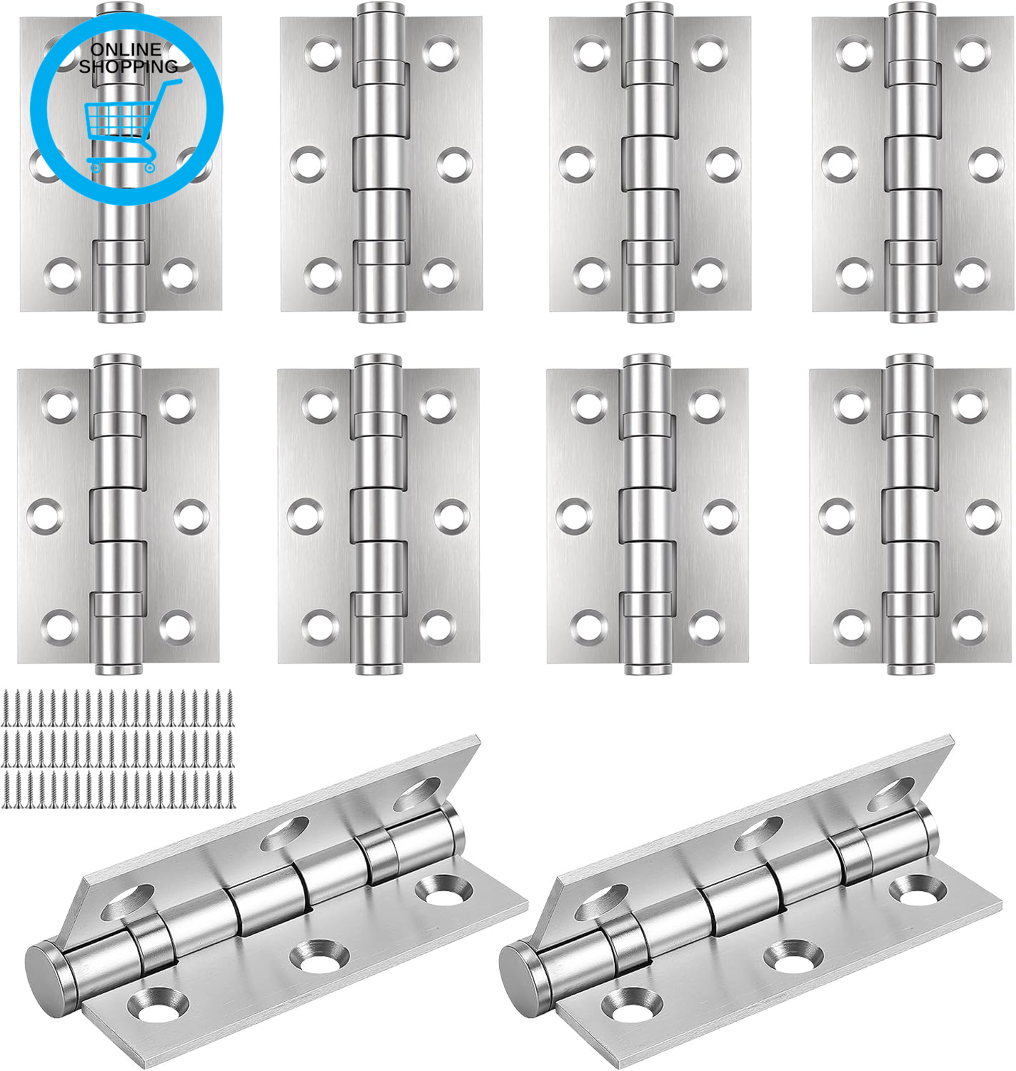 10 PCS Stainless Steel Door Hinges 3 Inch, 2.5Mm Thickened Ball Bearing Butt Hin