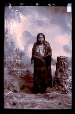 Large Glass Negative Native American Woman Studio Portrait Puyallup, Washington