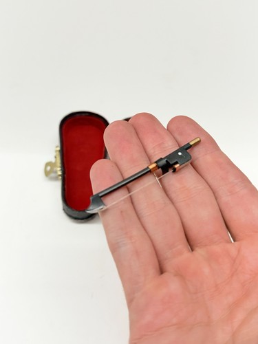 Miniatura violino e archetto legno in custodia 3" casa delle bambole piccolo strumento sala musica - Foto 3 di 7