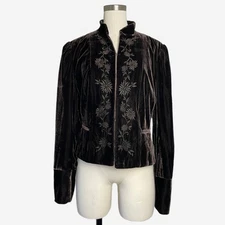 Apt 9 brown velvet mandarin collar floral embroidered blazer rococo poetcore M