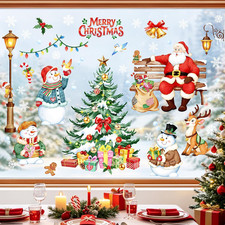 Christmas Window Clings Santa Claus Snowman Xmas Tree Gifts Window Decals