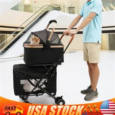 4-in-1 Double Pet Stroller w/ Detachable Carrier Travel Carriage Cats/Little Dog