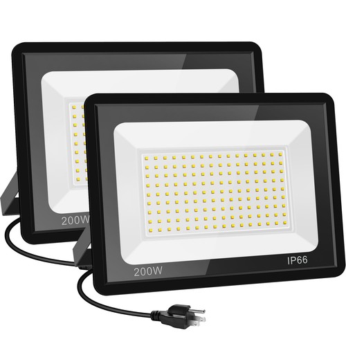 200W LED Flood Lights 2 Pack, 3000K Warm White Security Lights, Outdoor IP66 ...