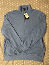  145 Polo Ralph Lauren Men  s Mesh-Knit Cotton Quarter-Zip Sweater Blue Size M