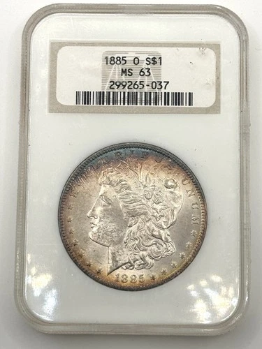 Morgan Dollar 1885-O MS 63 NGC Certified $1 Silver Coin  Toner Old Fatty Holder
