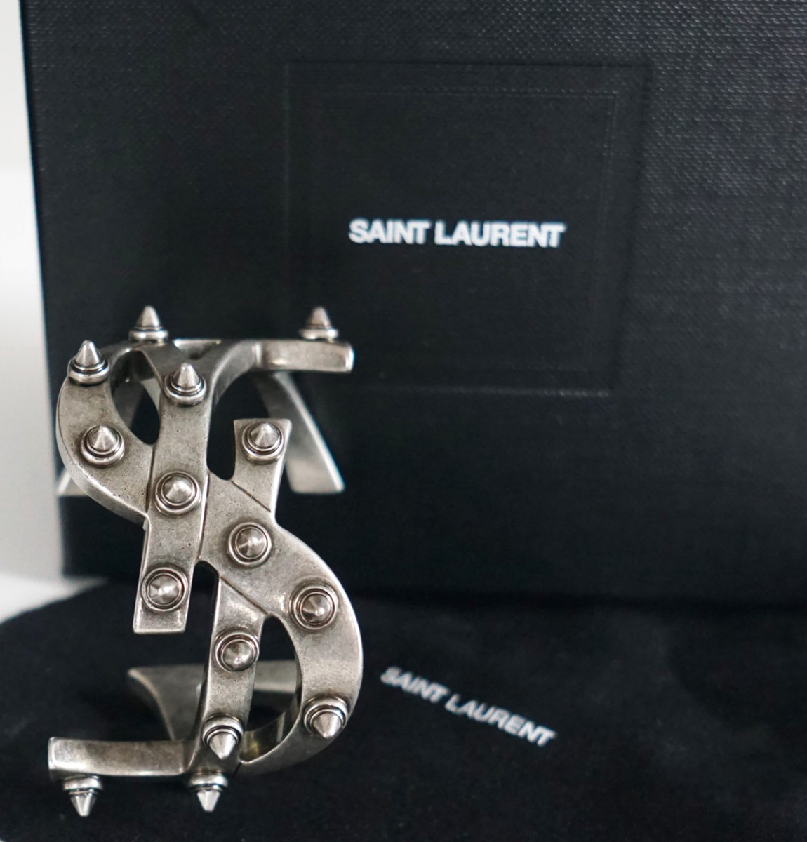 NEW Authentic SAINT LAURENT Paris ICONIC YSL MONOGRAM SPIKED Cuff